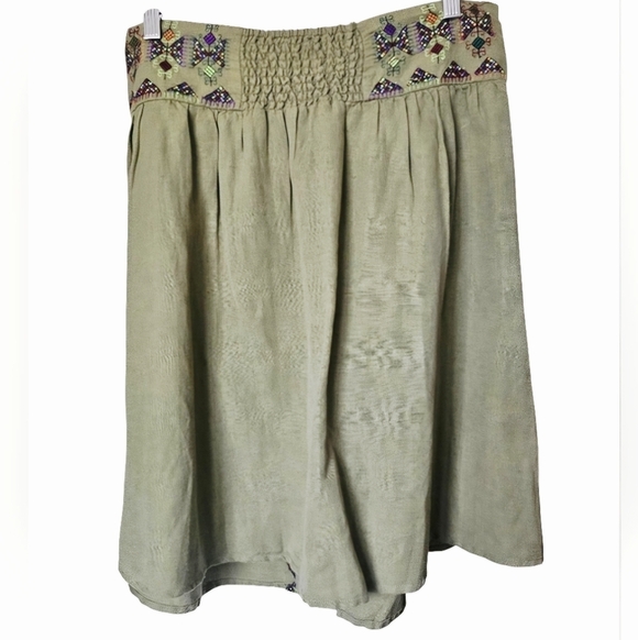 Maeve Anthropologie A-Line Cotton Linen Embroidered Utility Skirt, Green, Size 6 - Picture 7 of 11